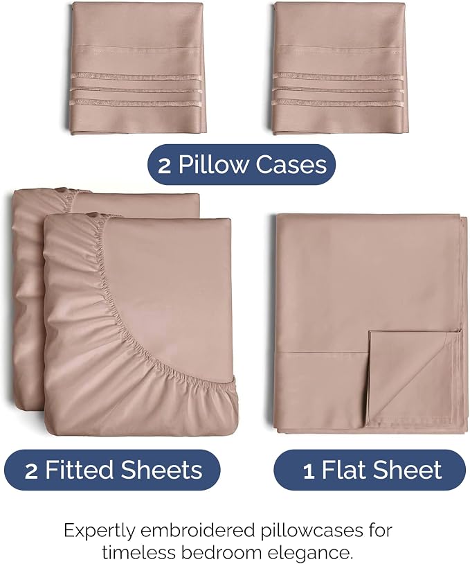 Split King Size 5 Piece Sheet Set - Breathable & Cooling Sheets - Mauve | Hotel Luxury Bed Sheets for Women & Men, Deep Pockets, Easy-Fit, Comfy, Soft and Wrinkle Free Sheets, Oeko-Tex Bed Sheet Set