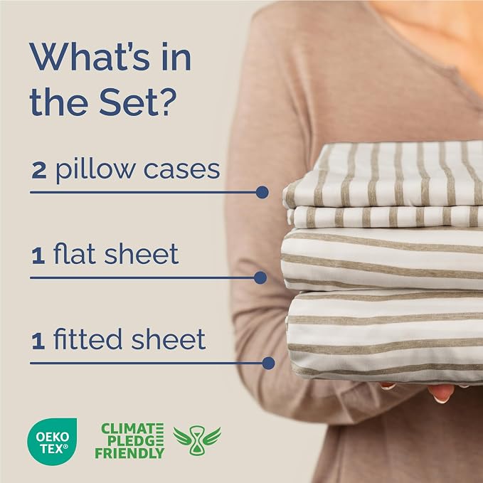Full Size 4 Piece Sheet Set - Breathable & Cooling Sheets - Beige Stripes | Hotel Luxury Bed Sheets for Women & Men, Deep Pockets, Easy-Fit, Extra Soft and Wrinkle Free Sheets, Oeko-Tex Bed Sheet Set