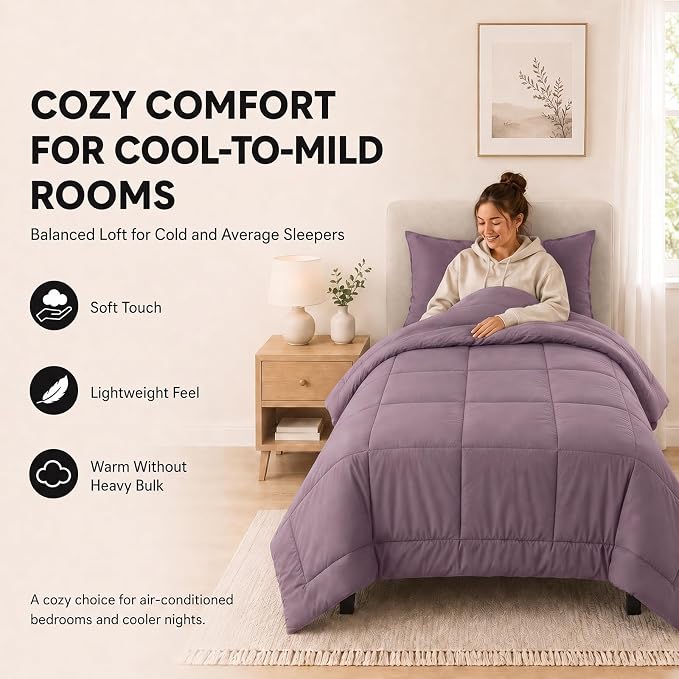 Twin XL Comforter Set Dusty Purple - 5 Pieces Twin XL Bed in a Bag | College Dorm Essentials, OEKO-TEX Certified, All Season, Down-Alternative Comforter + Flat & Fitted Sheets + 2 Pillowcases