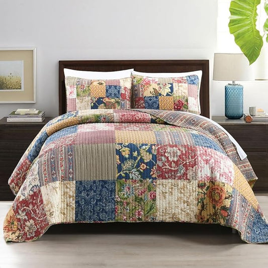 ENASAL Cotton Bedspread Quilt Sets Reversible Bedding Coverlet Sets Comforters Vintage Luxury Gorgeous Floral Real Patchwork Bedspread,Queen Size