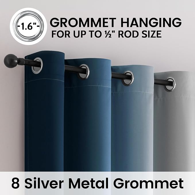 SimpleHome 100% Blackout Ombre Bedroom Curtains Blue and Greyish White,96L | Room Darkening Curtains,Thermal Insulated Grommet Window Drapes and Curtains for Living Room,2 Panels, 52x96 inches Length