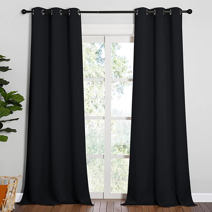 NICETOWN Black Blackout Curtains for Dining Room 42" w x 90" L 2 Panels | Home Decoration Thermal Insulated Solid Grommet Drapes for Hall, Light Blocking Room Darkening Noise Reducing Home Decor