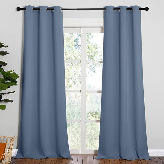 NICETOWN Living Room Blackout Curtains, 1 Pair, 42 x 90-inch, Stone Blue | 90 inches Long, Thermal Insulated Noise Reducing Curtains for Unicorn Theme Kids Room