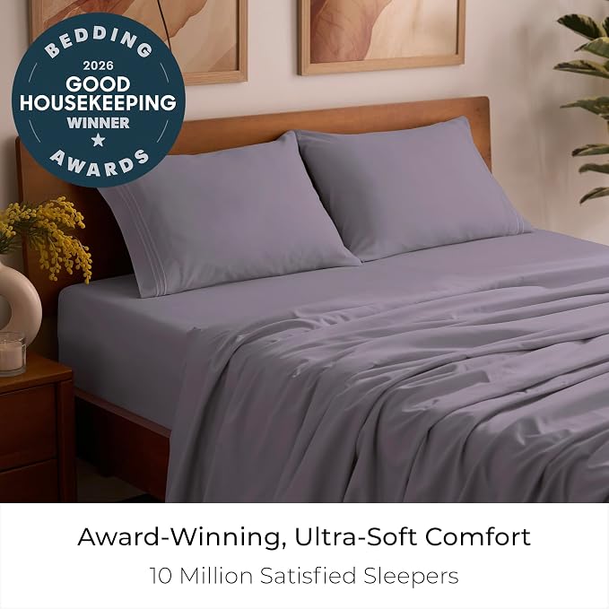 Mellanni Iconic 4-Piece, Ultra Soft Sheet Set (Queen, Hazy Lilac) | 10M+ Sleepers. Lab-tested: Sleeps Cool, Stays Bright, Strong, Smooth. Good Housekeeping Best Bedding, 7 yrs running.