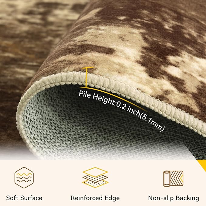 RELEANY Washable 9'x12' Abstract Area Rug for Living Room Brown Tan | Carpet for Bedroom, Kitchen, Office, Hallway and Entryway, Printed Pattern, Non‑Slip, Soft, Stain‑Resistant, Easy to Clean
