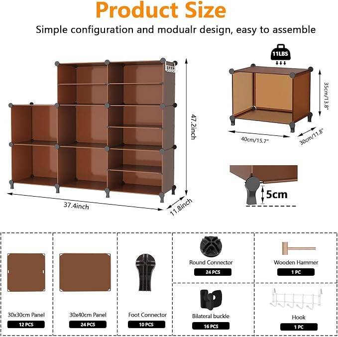 AWTATOS Closet Organizer 8 Cube Storage Shelves, Cocoa Brown | Closet Organizers and Storage, DIY Stackable Cubby Shelving, Clothes Organizers for Closet Bedroom Living Room Office