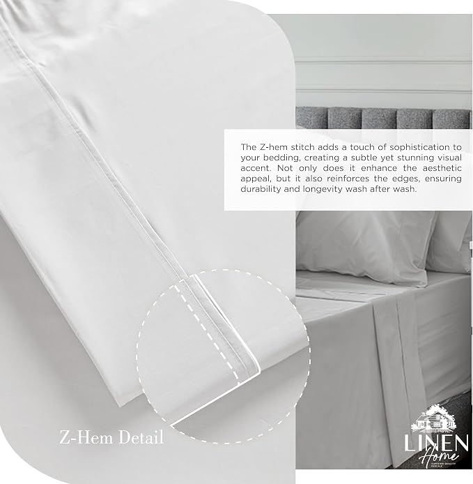 Linen Home 100% Cotton Percale Sheets King Size, Silver, Deep Pocket, 6 Pieces Set- 1 Flat, 1 Fitted and 4 Pillowcases, Crisp Cool and Long Staple Strong Bed Linen