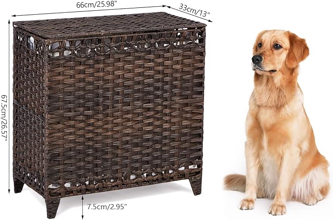 Laundry Hamper with 3 Removable Liner Bags, 132L Laundry Sorter with Lid | Raised Feet; Side Carry Handles; Handwoven PP Rattan; Rust-Resistant Iron Frame; Decorative Woven Design
