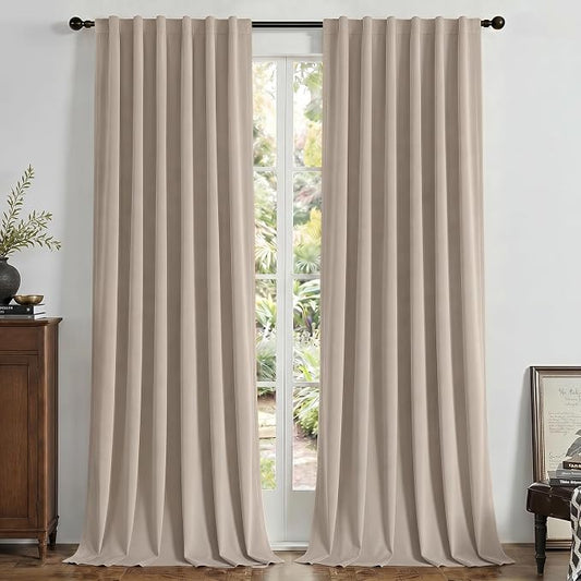 Joydeco 100% Blackout Curtains Velvet Black Out Curtain 102 Inch Drapes | for Bedroom Living Room, Heat and Light Blocking, Thermal Insulated Luxury Heavy Duty Curtain 2 Panels Back Tab&Rod Pocket