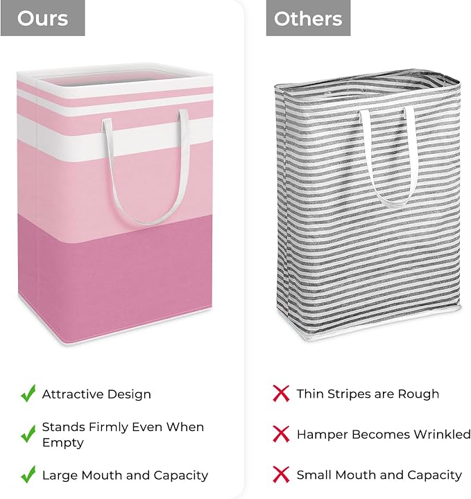 HomeHacks 2 Pack Large Laundry Baskets, Laundry Hampers Bags (Pink 75Lx2) | Waterproof, Freestanding, Collapsible Clothes Hamper with Reinforced Handles in Laundry Room, Dorm, Bathroom, Bedroom