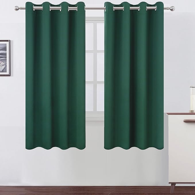 Dark Green Blackout Curtains 66 x 63 Inch Length/Set of 2 Curtain Panels/Thermal Insulated Room Darkening Blackout Curtains for Bedroom