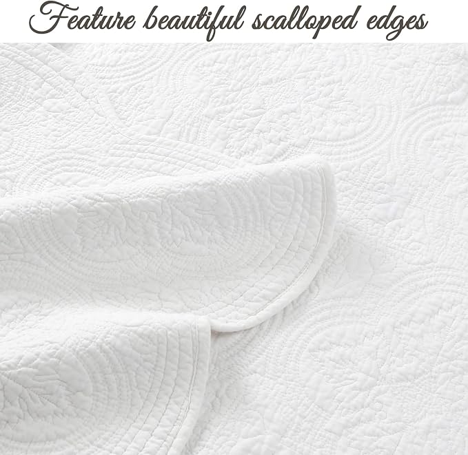 Cozy Line Home Fashions 100% Cotton Victorian Medallion Solid White Matelasse Embossed Bedding Quilt Set, Reversible Lightweight Bedspread, Coverlet for All Season (Oversized King - 3 piece)