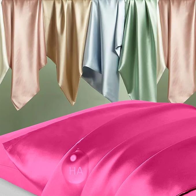 Silk Pillowcase 2 Pack, Mulberry Silk Pillow Cases Queen Size Set of 2, Anti Acne Silk Pillowcase for Hair and Skin, Natural Silk Satin Pillowcases Gifts for Women Men 2 Pack with Zipper,Hot Pink