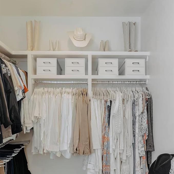 BOLUO Stackable Storage Drawers Narrow Closet Organizers and Storage Fabric White 2 Drawer Dresser for Bedroom 2 Packs Modern