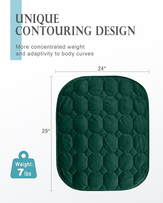 Cottonblue Small Weighted Lap Blanket 7lbs for Adults Teens 24"x29", Green | Luxury Crystal Velvet Weighted Blanket Pad, Washable Portable Travel Blankets for Sleeping Relaxation All Season, Washable