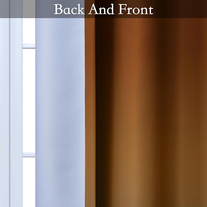 SimpleHome Burnt Orange to Grey White Ombre Room Darkening Curtains 63 Inch | Curtains for Living Room,Light Blocking Thick Thermal Insulated Grommet Window Curtains Drapes for Bedroom, 2 Panels,52Wx63L