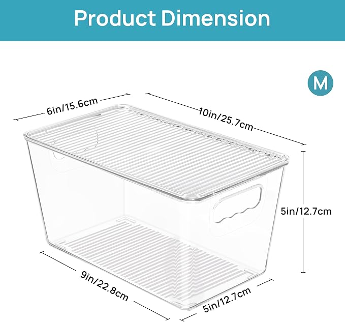 Vtopmart 1 Pack Clear Stackable Storage Bins with Lids and Handles, Medium | BPA-free Plastic, Organize Vertically, For Pantry Kitchen Fridge Cabinet Closet Bathroom, Built to Last, Easy to Move