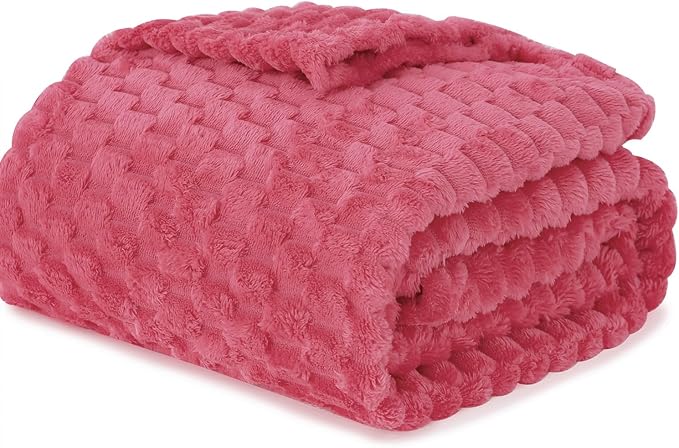 Rose Pink Throw Blanket 50"×60" Gifts for Mom Fuzzy 3D Jacquard Decorative | Flannel Fleece Super Soft Plush Cozy Blanket for Couch Sofa Chair Lightweight