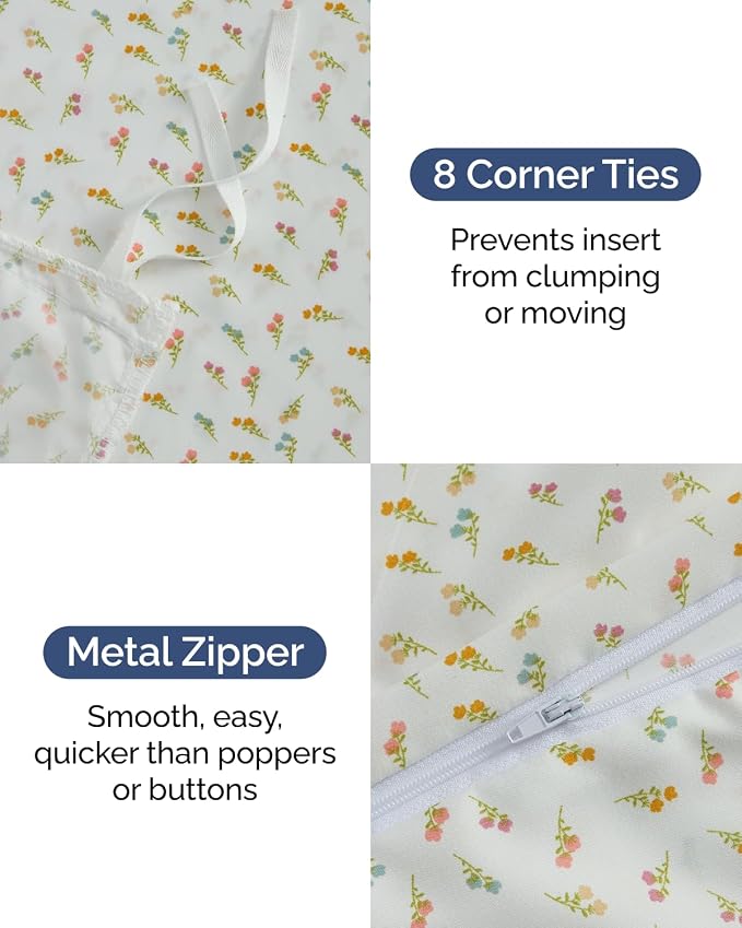 Duvet Cover Queen Size - Floral Duvet Cover - 3 Piece - Petite Garden | Soft Floral Duvet Cover 90 x 90 with 2 Pillow Shams, Zipper Closures & Ties, Floral Bedding for Women, Men, Kids & Teens
