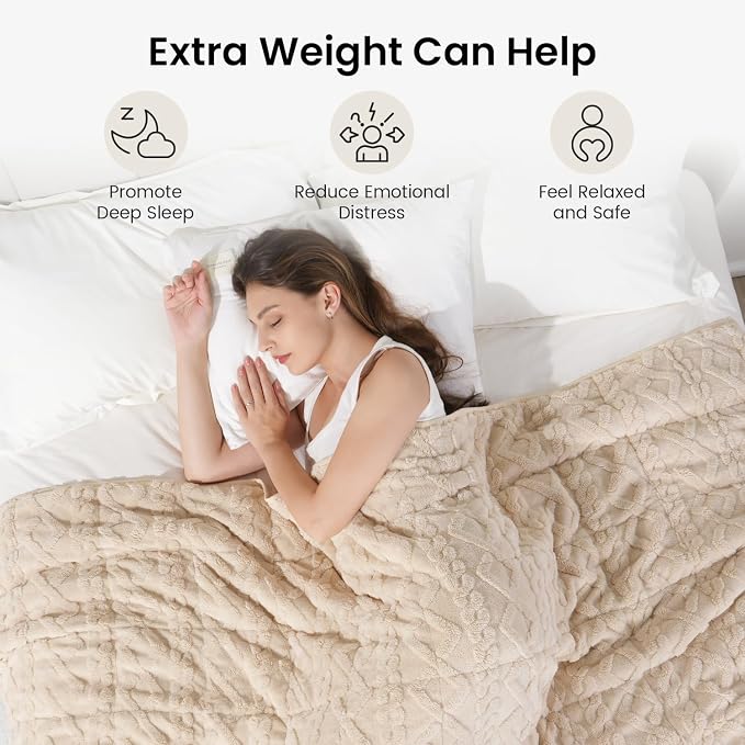 Drewin Weighted Blanket for Adults Full Size 10lbs,Beige,48 x 72 inches | Great for Sleep Natural and Relaxing，Soft Jacquard Sherpa with Glass Beads，Cozy Heavy Throw Blankets，Machine Washable