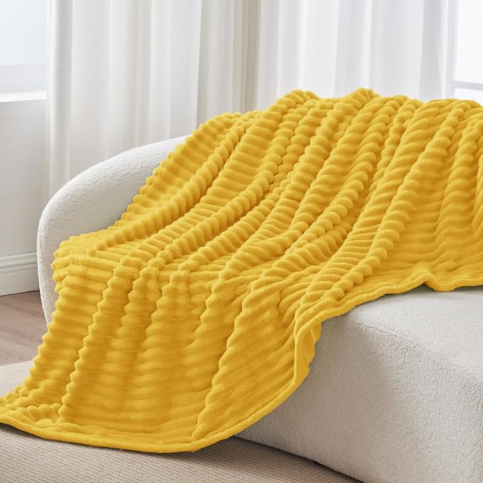 BEDELITE Striped Fleece Throw Blanket, Light Yellow, 50"x60" | 300GSM Microfiber Fleece, Soft Cozy, Lightweight Warm, Double-Sided Plush, Machine Washable, Gift, Room Decor, for Couch Sofa