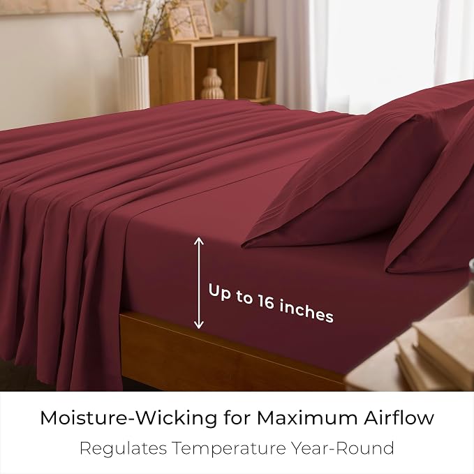Mellanni Iconic 3-Piece, Ultra Soft Sheet Set (Twin, Brick Red) | 10M+ Sleepers. Lab-tested: Sleeps Cool, Stays Bright, Strong, Smooth. Good Housekeeping Best Bedding, 7 yrs running.