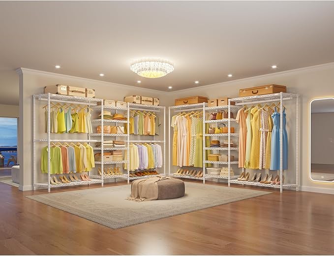 VIPEK X3 Plus Large Expandable Closet Rack Wardrobe Closet Organizer White | Freestanding Clothes Racks with Adjustable Shelves and Hanger Rods from 5'10" to 8'8", Large Modular Closet Systems 1360LBS