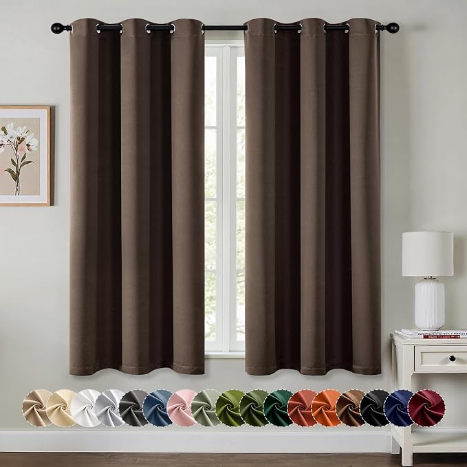 MIULEE Blackout Curtains for Bedroom 2 Panels 40"x45" Long Chocolate Brown | Thermal Insulated, Living Room Darkening Grommet Drapes, Noise Reducing, Light Blocking Window Treatments