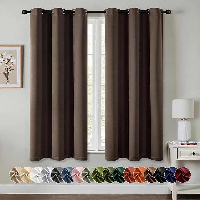 MIULEE Blackout Curtains for Bedroom 2 Panels 40"x54" Long Chocolate Brown | Thermal Insulated, Living Room Darkening Grommet Drapes, Noise Reducing, Light Blocking Window Treatments
