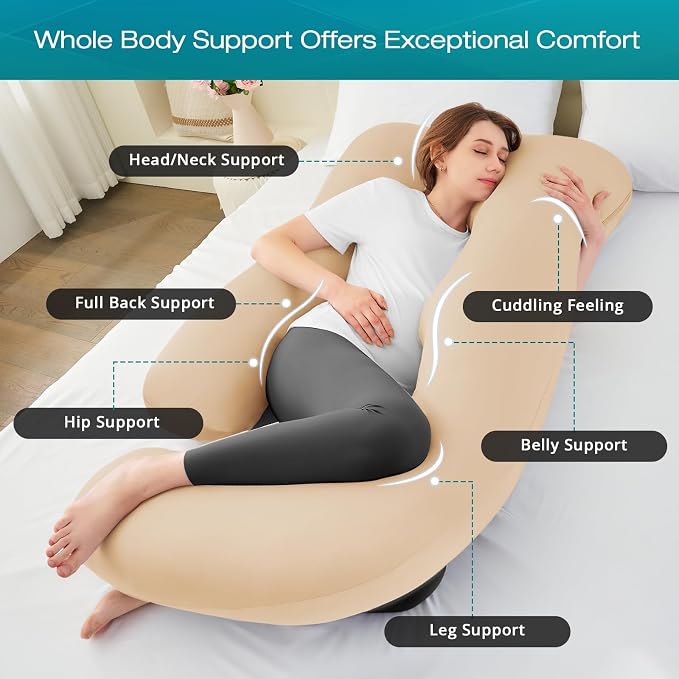 Cooling Pregnancy Pillows for Sleeping, 57'' Full Body Pillow, Beige | Sasttie Maternity Pillow, OEKO-TEX, Down Alternative, Removable Cover, Pregnant Women Must Haves, Maternity Essential