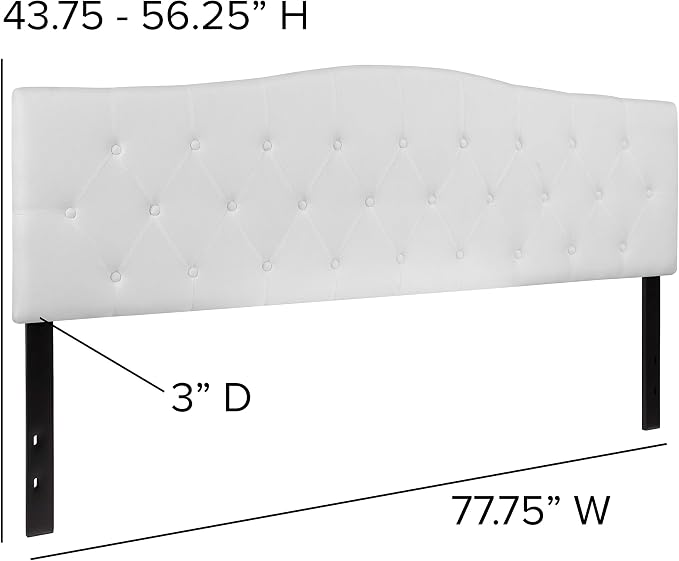 Flash Furniture Cambridge Button Tufted and Diamond Stitched Upholstered King Size Headboard in White Fabric