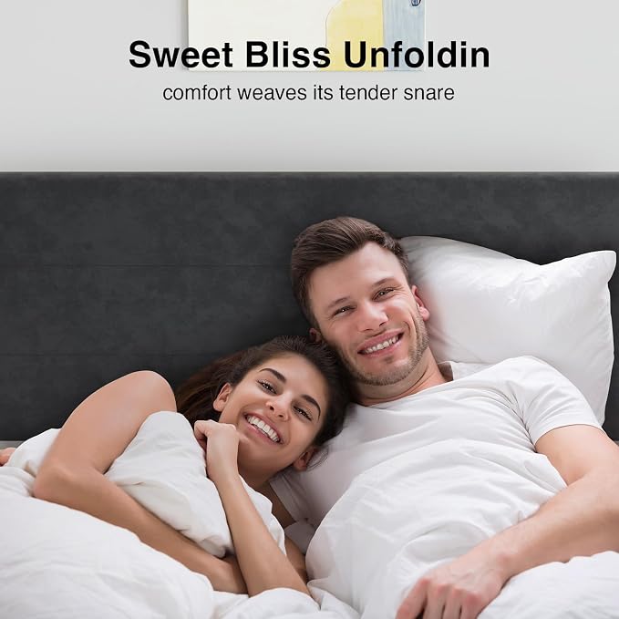 Novilla Full Size Bed Frame with Headboard, Full Bed Frame with Wooden Slats Support, Velvet Upholstered Stripe Headboard, No Box Spring Needed, Heavy Duty Feet, Easy Assembly, Black Velvet