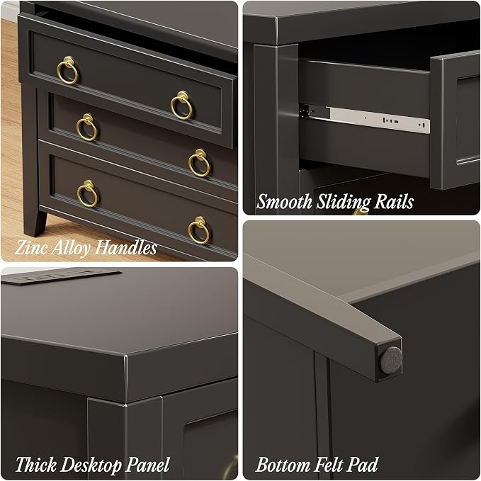 Huuger Paint Night Stand with Charger Station, 3 Drawer Nightstand Set of 2 | Larger Wider Bedside Table with USB-C Port, Modern End Table, for Bedroom, Living Room, Black Nightstand