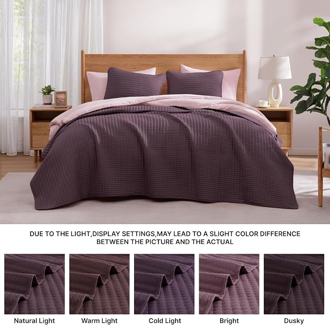 Queen Quilt-Lightweight Bedspreads Plum Queen Size Quilt Bedding Set | Soft Coverlet with 2 Pillow Shams for All Seasons, Suitable for Bed, Couch, 3 Pieces, 90"x94"
