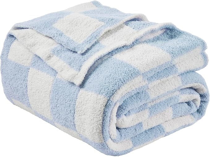 Checkered Throw Blanket Soft & Cozy Blanket for Bed, Couch, and Sofa Lightweight Stylish Versatile Blanket Home Decor for All Seasons Throws Blanket Dusty Blue 50x60 Inches