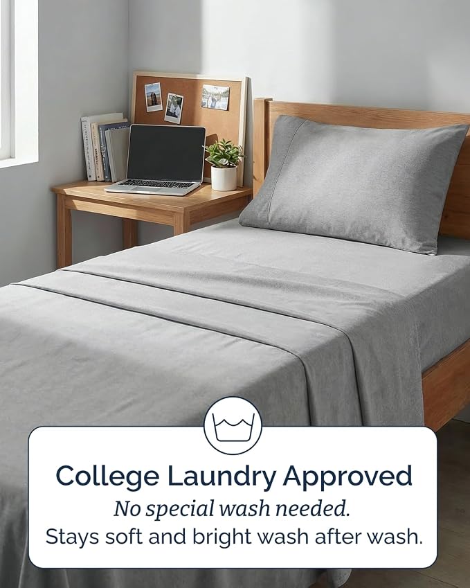 Twin XL 3 Piece Sheet Set - College Dorm Room Essentials - Heathered Grey | Deep Pocket Bed Sheets for Women, Men, Teens & Students, Soft, Cooling, Breathable & Wrinkle Free, Oeko-Tex Bed Sheet Set