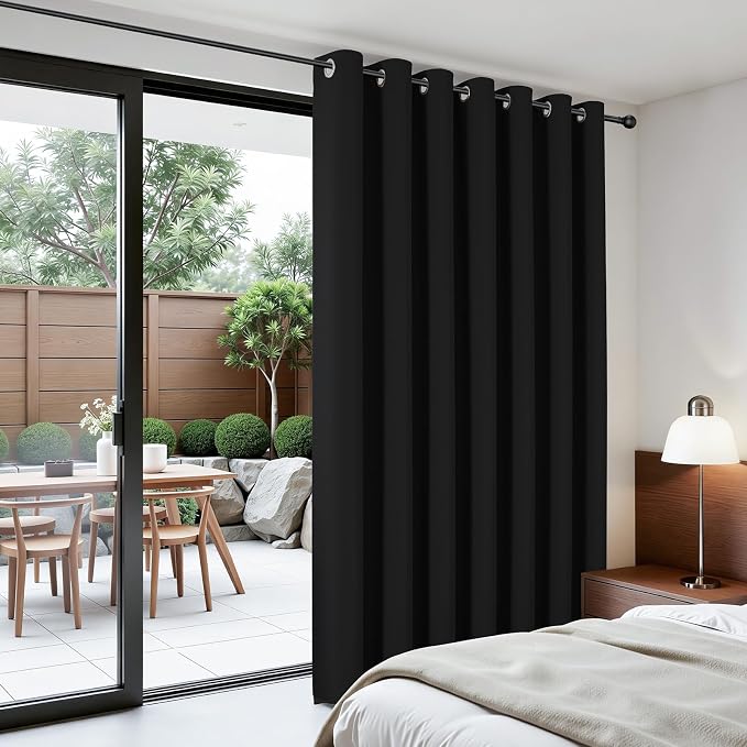 Joydeco Blackout Patio Sliding Door Curtains, Privacy Room Divider Curtains | Extra Wide Thermal Blackout Curtains for Bedroom Living Room, Curtain for Patio Door (Black, 100Wx96L, 1 Panel)
