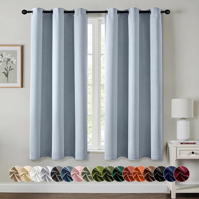 MIULEE Blackout Curtains for Bedroom 2 Panels 40 x 54 Inch Long Light Blue | Thermal Insulated, Living Room Darkening Grommet Drapes, Noise Reducing, Light Blocking Window Treatments