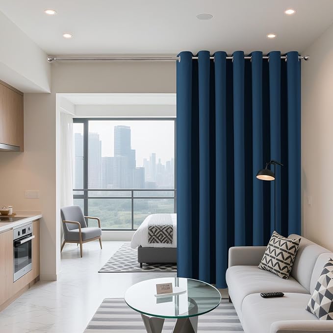 Joydeco Blackout Patio Sliding Door Curtains, Privacy Room Divider Curtains | Extra Wide Thermal Blackout Curtains for Bedroom Living Room, Curtain for Patio Door (Navy Blue, 70Wx84L, 1 Panel)