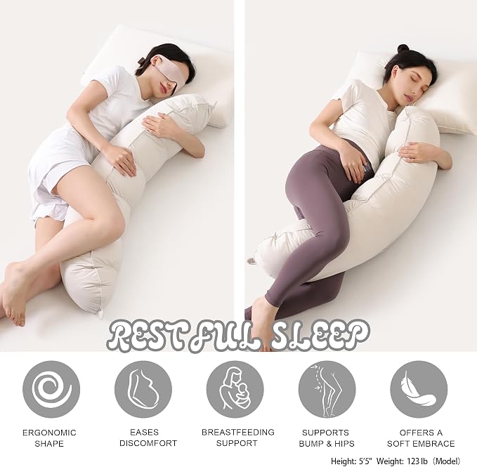 Peallow(Pat. Pend) – Long Round Body Pillow for Adults, Bolster Pillow for Sleeping, Soft and Supportive Pillow for Sleeping & Lumbar Support (Misty White,39")