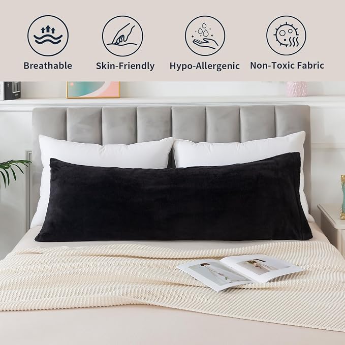 WhatsBedding Memory Foam Body Pillow with Cover, Long Bed Pillow for Adults | Removable Plush Fuzzy Envelope Closure, Firm Support for Side Sleepers, Reading & naps, Large Size Fits All, Relieves Pain