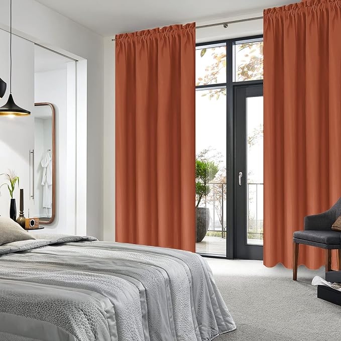 DWCN Blackout Curtains for Bedroom Living Room 42 x 84 Inch Long 2 Panels | Room Darkening, Thermal Insulated, Light Blocking, Rod Pocket Drapes, Noise Reducing Window Treatments, Burnt Orange