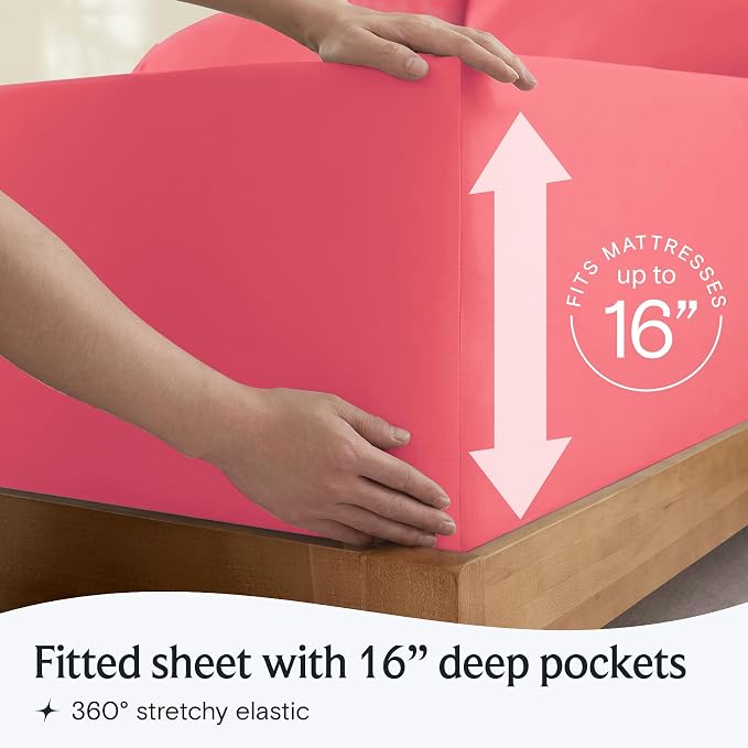 LuxClub Twin XL Sheets Set, Cooling & Soft Deep Pocket Bed Sheets, 3PC | LuxClub Silky Fitted Sheet & Pillowcase Sets, Breathable Hotel Luxury Bedding for Mattress Wrinkle Free, Vermilion