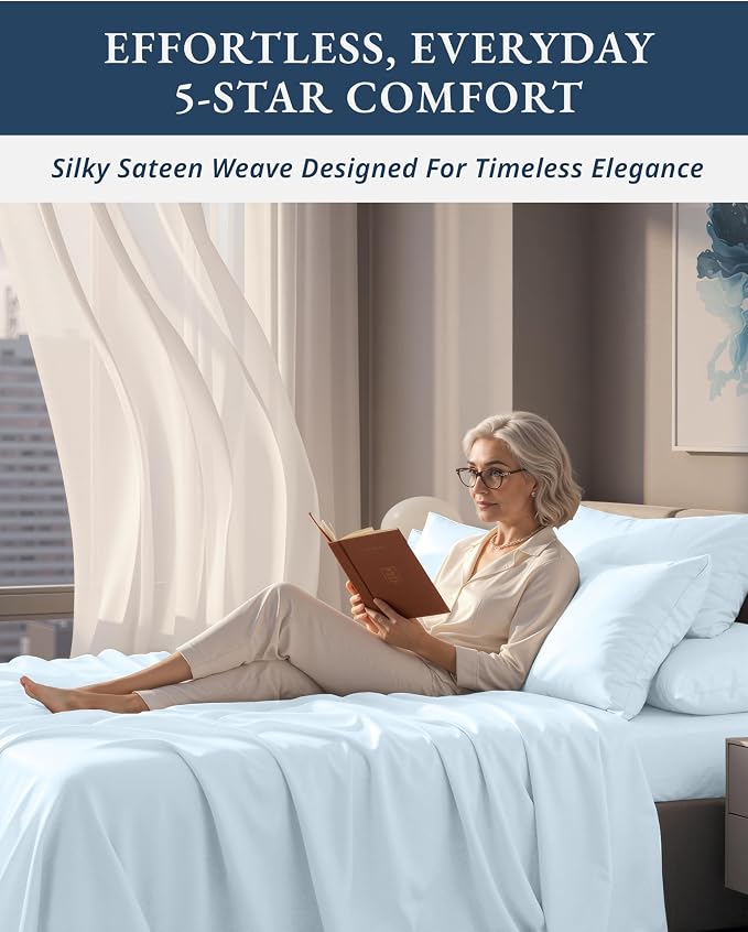 LANE LINEN King Sheets Cooling 100% Egyptian Cotton Sateen - Ice Melt | King Size Sheets Set Cooling - 4-Piece Set, Long-Staple Egyptian Cotton, For A Cool, Restful Sleep, Luxe Sheen,