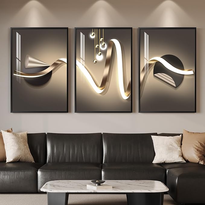 Cuspin Large Modern Luxury Black and Gold Wall Art, 3 Piece 24x36 In | Abstarct geometric pictures, Crystal coating art prints, Elegant wall art for living room bedroom dining room hallway office