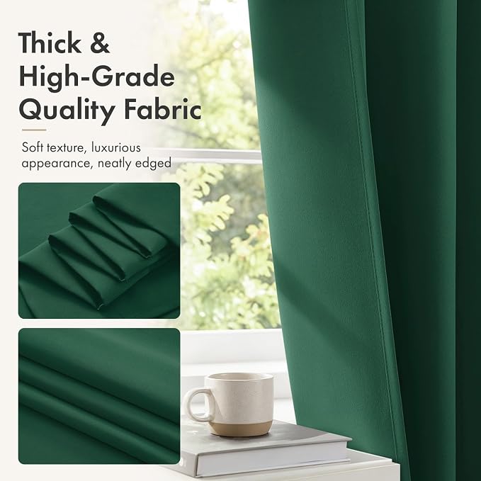MIULEE Set of 4 Hunter Green 45 Inch Short Blackout Kitchen Window Curtains | Bedroom Drapes, Light Blocking Privacy Curtains for Small Windows, Bathroom, RV/Motorhome, Laundry, Top&Bottom Rod Pocket