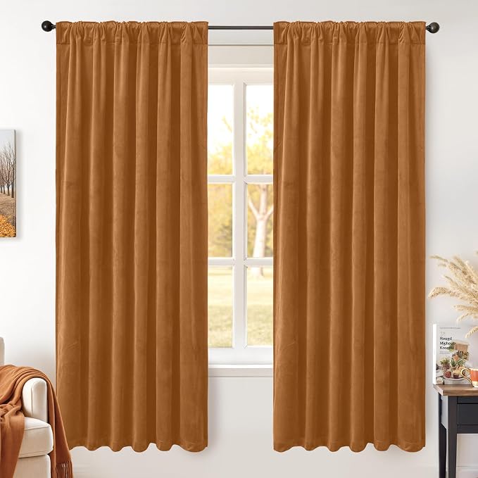 BGment Orange Blackout Velvet Curtains 2 Panels for Bedroom, 52 x 72 Inch | Thermal Insulated, Noise Reducing, Energy Saving, Luxury, Super Soft, Living Room Thick Window Curtains, Back Tab Rod Pocket