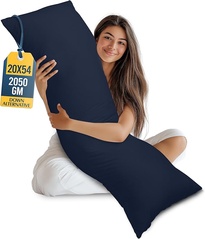 Utopia Bedding Full Body Pillow for Adults (Navy, 20 x 54 Inch), Long Pillow Insert for Sleeping, Ideal for Side Sleepers | Large Body pillows for Adults, Plush Support, Pregnancy Pillow Insert for sleeping, helps maintain body contour, 20x54 inches