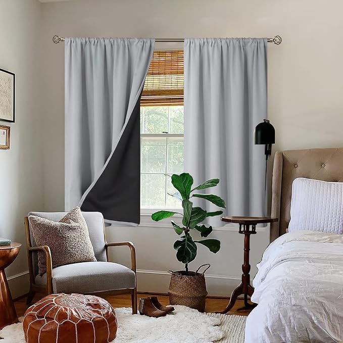 BGment Light Grey 100% Blackout Curtains for Bedroom 45 Inch Length | Thermal Insulated Soundproof, Light Blocking Dark, Black Out Curtains for Living Room, 2 Panels, 42 x 45 Inch