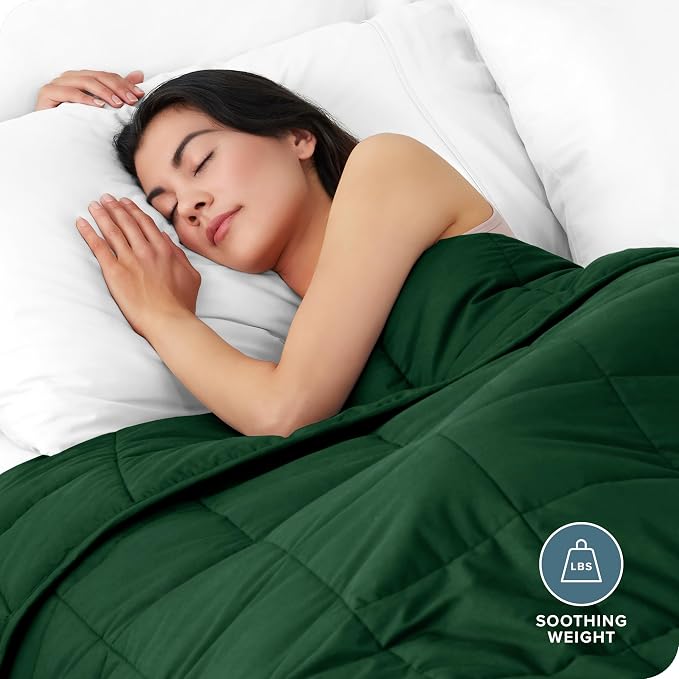 Bare Home Cotton Weighted Blanket (Forest Green, 60"x80" 17lbs) | Queen Size for Adults, All-Natural 100% Cotton, Premium Heavy Blanket Nontoxic Glass Beads